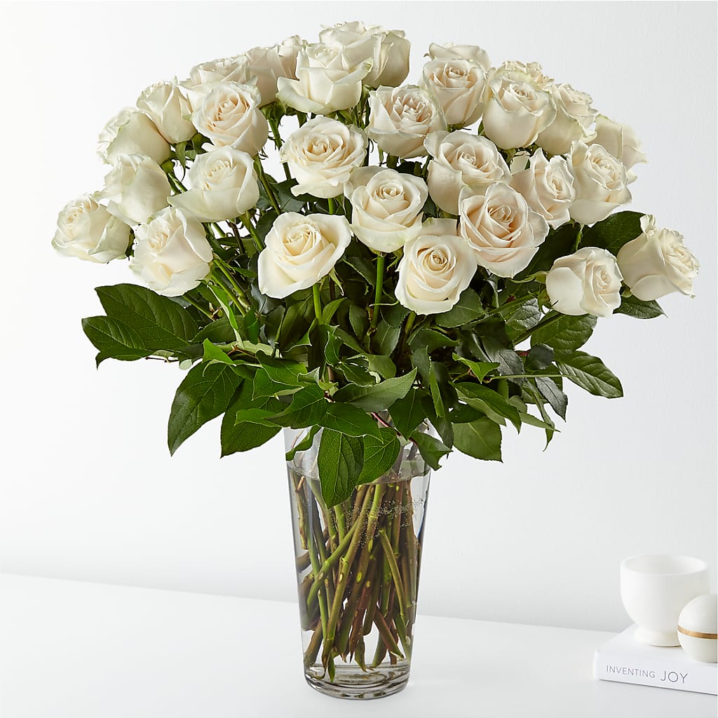 Long Stem White Rose Bouquet – FRUIT & FLOWER CREATIONS, Portland OR