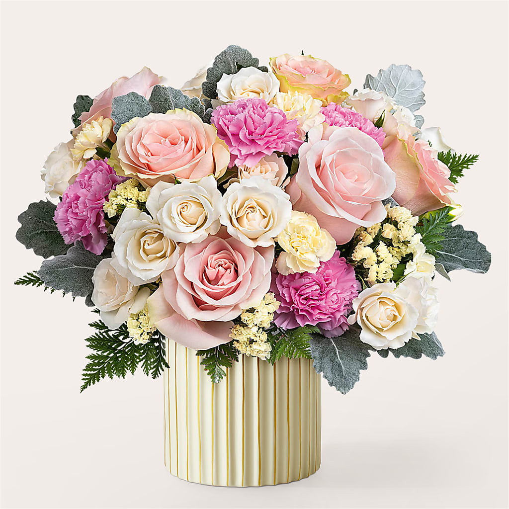Blissful Moments Bouquet with Ivory Vase – FRUIT & FLOWER CREATIONS, Portland OR