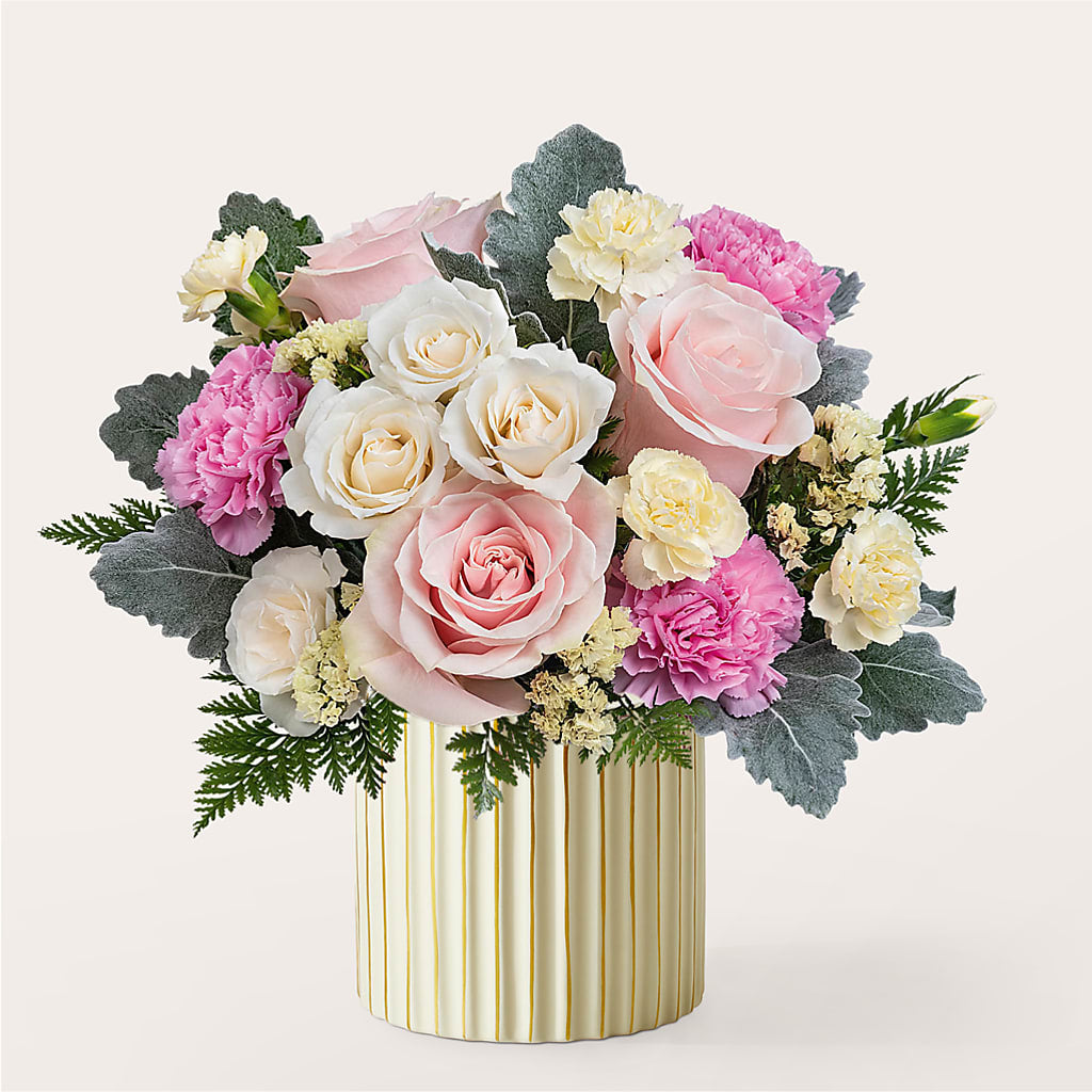 Blissful Moments Bouquet with Ivory Vase – FRUIT & FLOWER CREATIONS, Portland OR