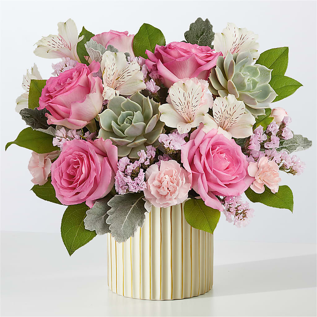 Dusty Rose Bouquet with Ivory Vase – FRUIT & FLOWER CREATIONS, Portland OR