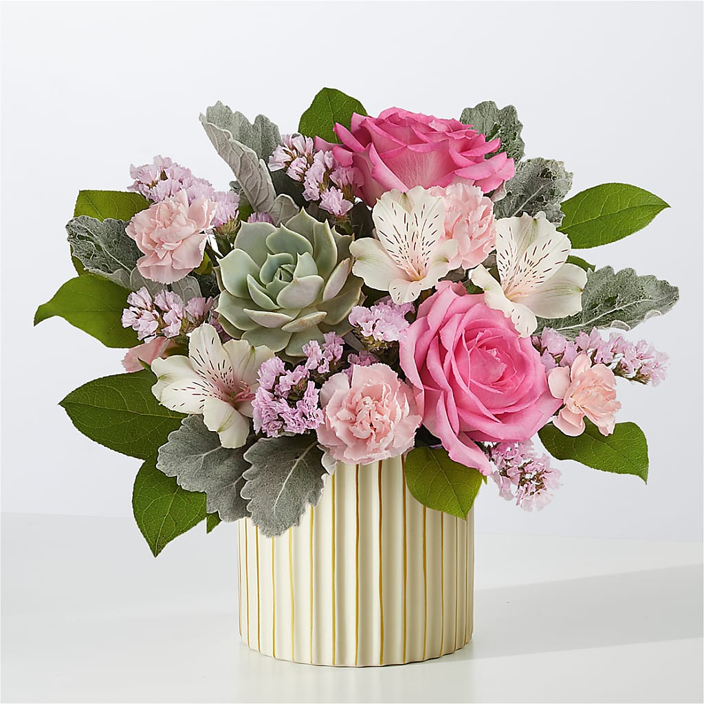 Dusty Rose Bouquet with Ivory Vase – FRUIT & FLOWER CREATIONS, Portland OR