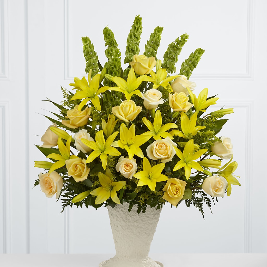 Golden Memories Arrangement – FRUIT & FLOWER CREATIONS, Portland OR