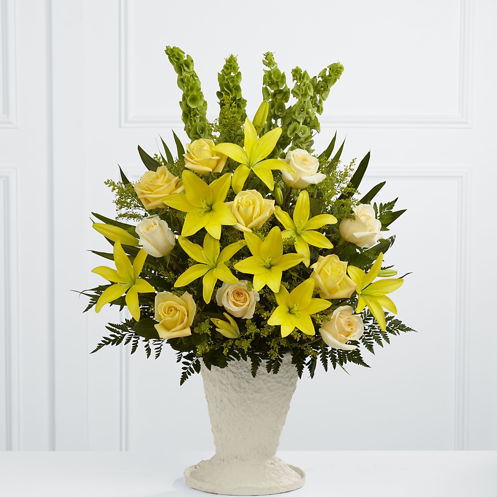 Golden Memories Arrangement – FRUIT & FLOWER CREATIONS, Portland OR