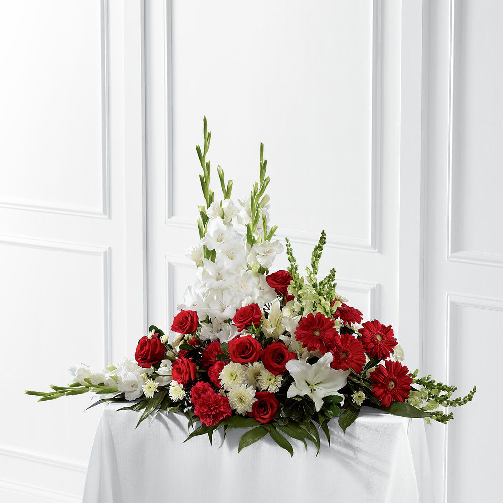 Crimson & White Arrangement – FRUIT & FLOWER CREATIONS, Portland OR