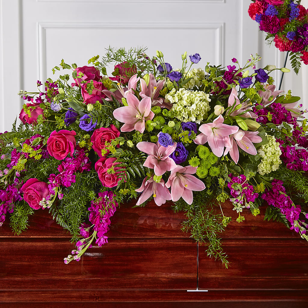 Radiant Tribute Casket Spray – FRUIT & FLOWER CREATIONS, Portland OR