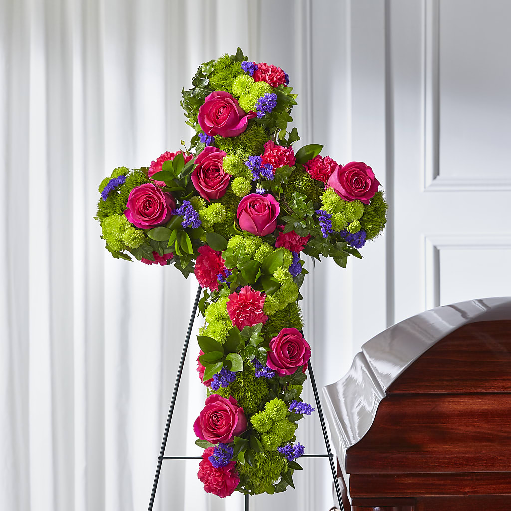 Tribute Rose Floral Cross – FRUIT & FLOWER CREATIONS, Portland OR