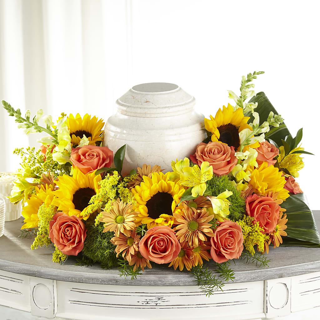 Faithful Sunflower Cremation Adornment – FRUIT & FLOWER CREATIONS, Portland OR