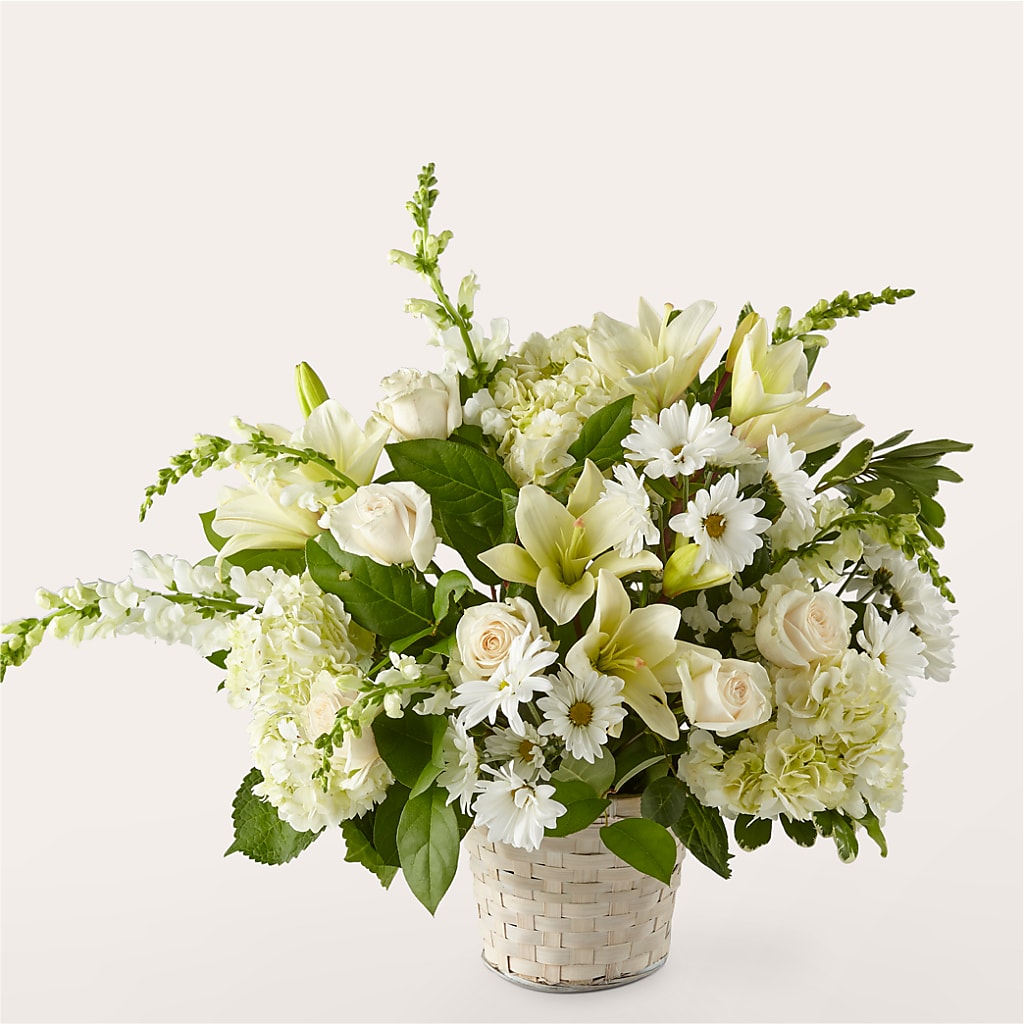 Ivory Elegance Floral Basket – FRUIT & FLOWER CREATIONS, Portland OR