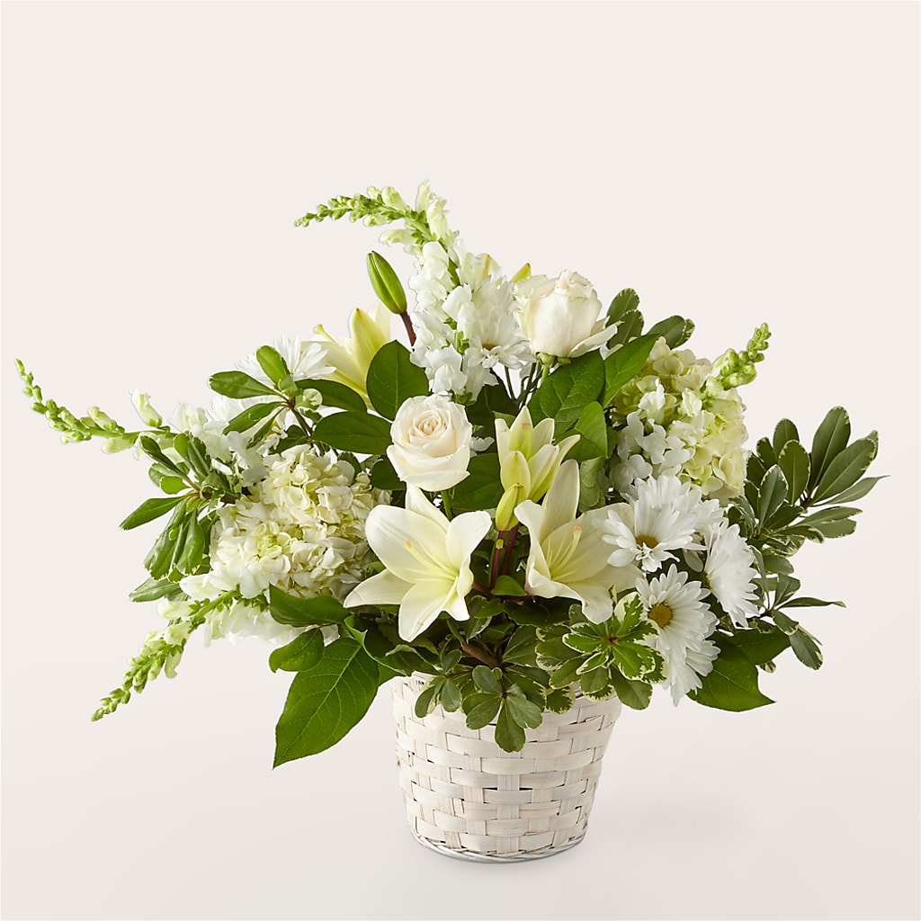 Ivory Elegance Floral Basket – FRUIT & FLOWER CREATIONS, Portland OR