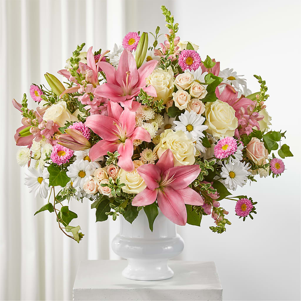 Empathetic Blooms Urn Arrangement – FRUIT & FLOWER CREATIONS, Portland OR