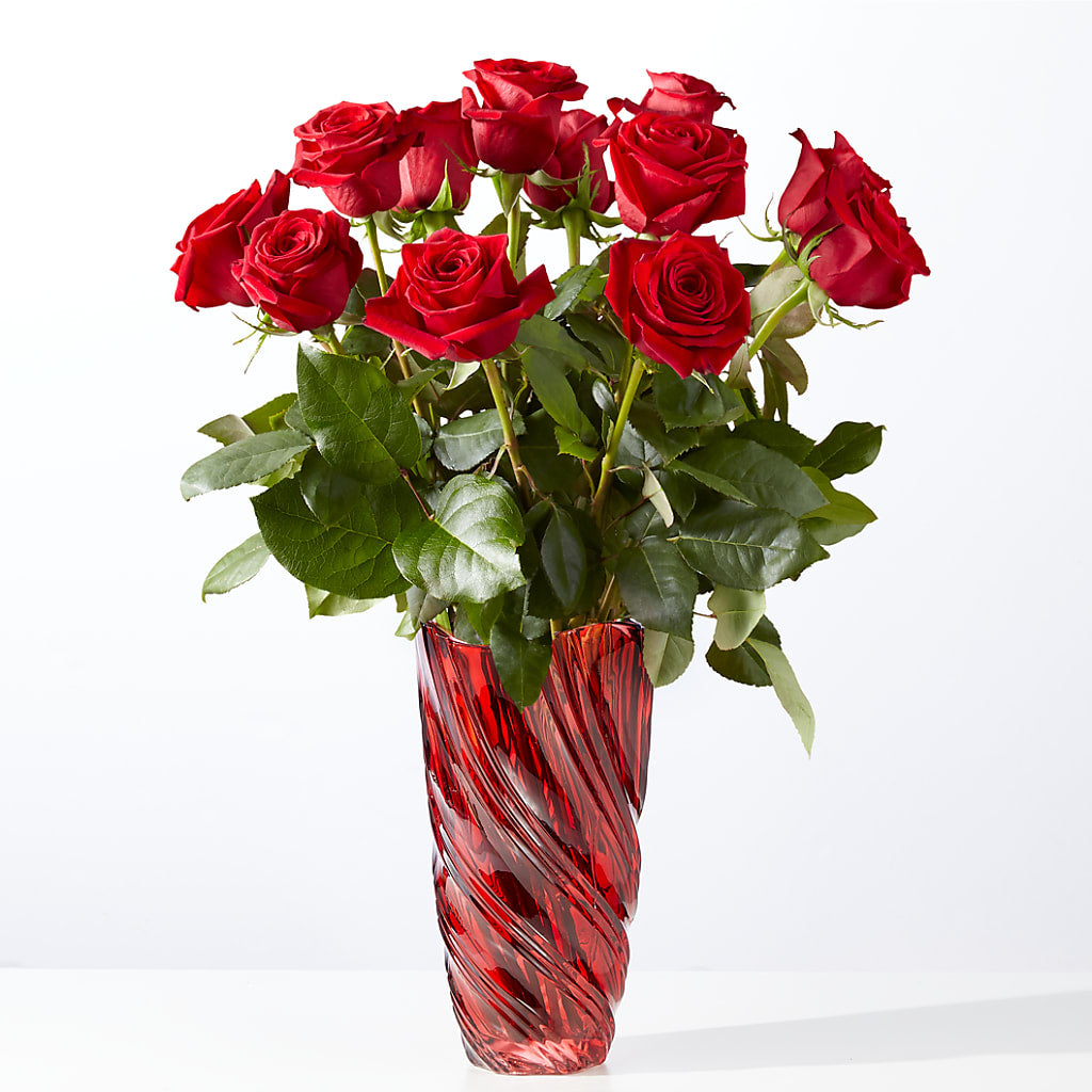 Classic Love Red Rose Bouquet with Luxe Swirl Vase – FRUIT & FLOWER CREATIONS, Portland OR
