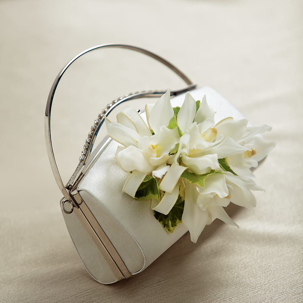 White Purse Decor – FRUIT & FLOWER CREATIONS, Portland OR