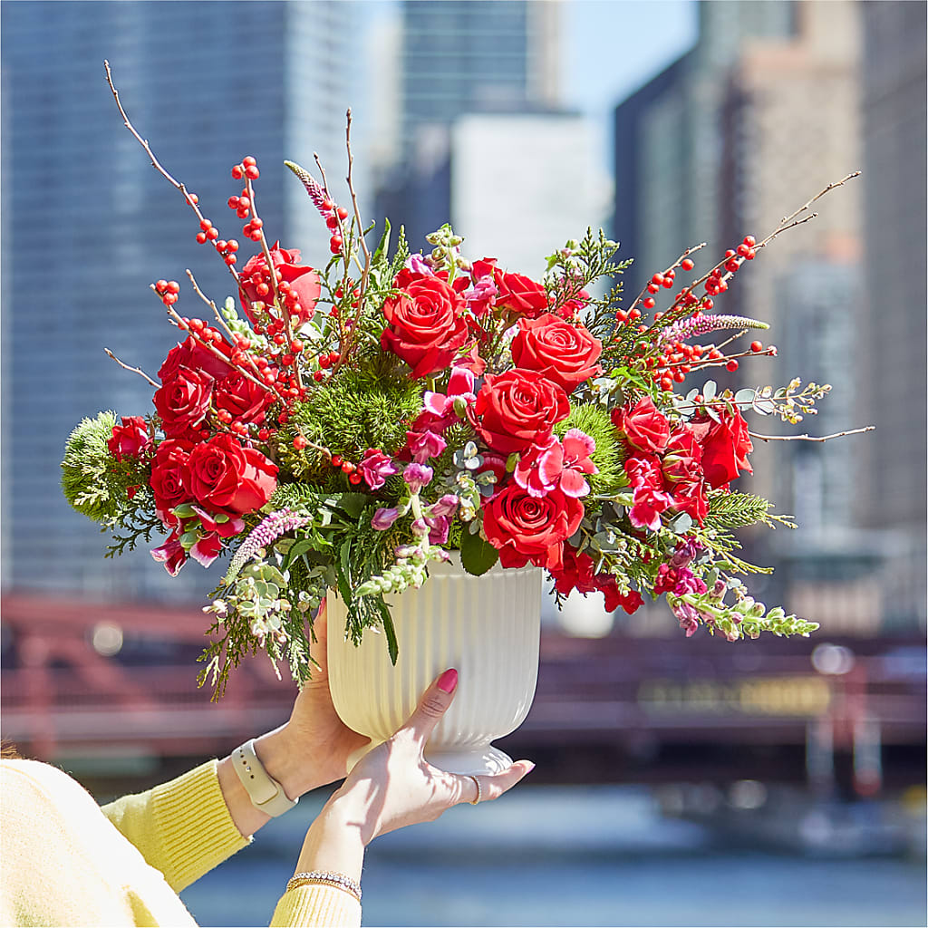 Big Red Bow Bouquet – FRUIT & FLOWER CREATIONS, Portland OR