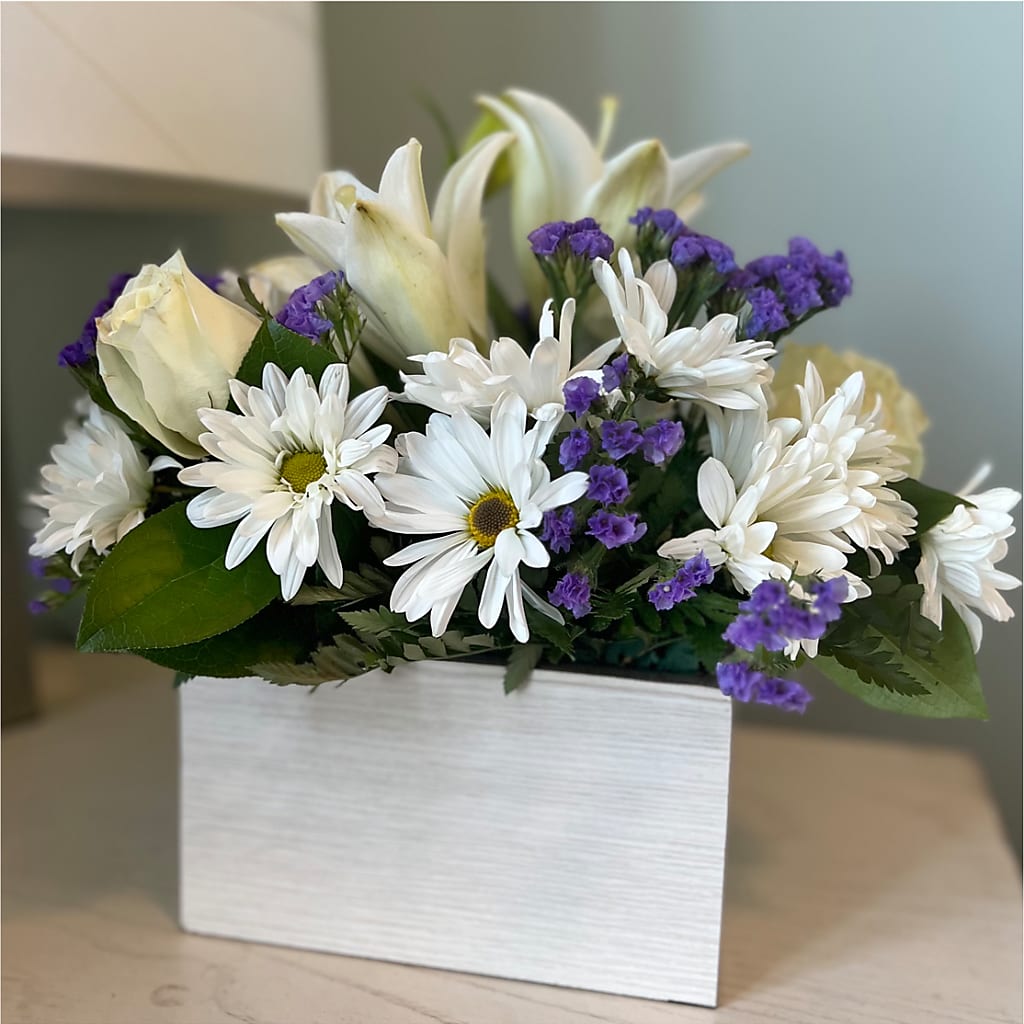 Beyond Blue Box Bouquet – FRUIT & FLOWER CREATIONS, Portland OR