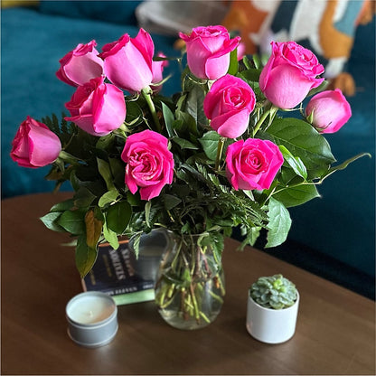 Long Stem Pink Rose Bouquet – FRUIT & FLOWER CREATIONS, Portland OR