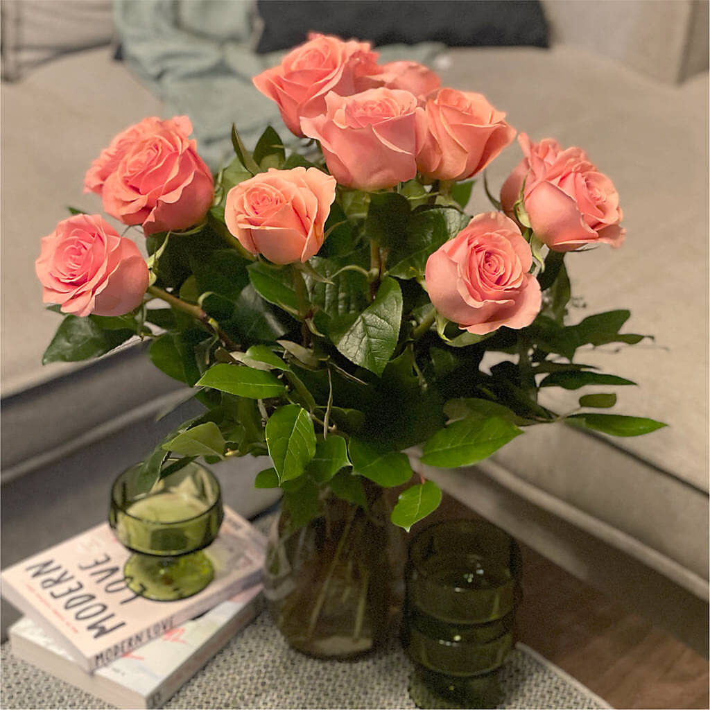 Long Stem Pink Rose Bouquet – FRUIT & FLOWER CREATIONS, Portland OR