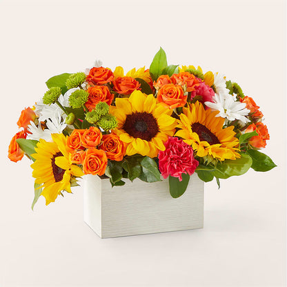 Sun-drenched Blooms Box Bouquet – FRUIT & FLOWER CREATIONS, Portland OR