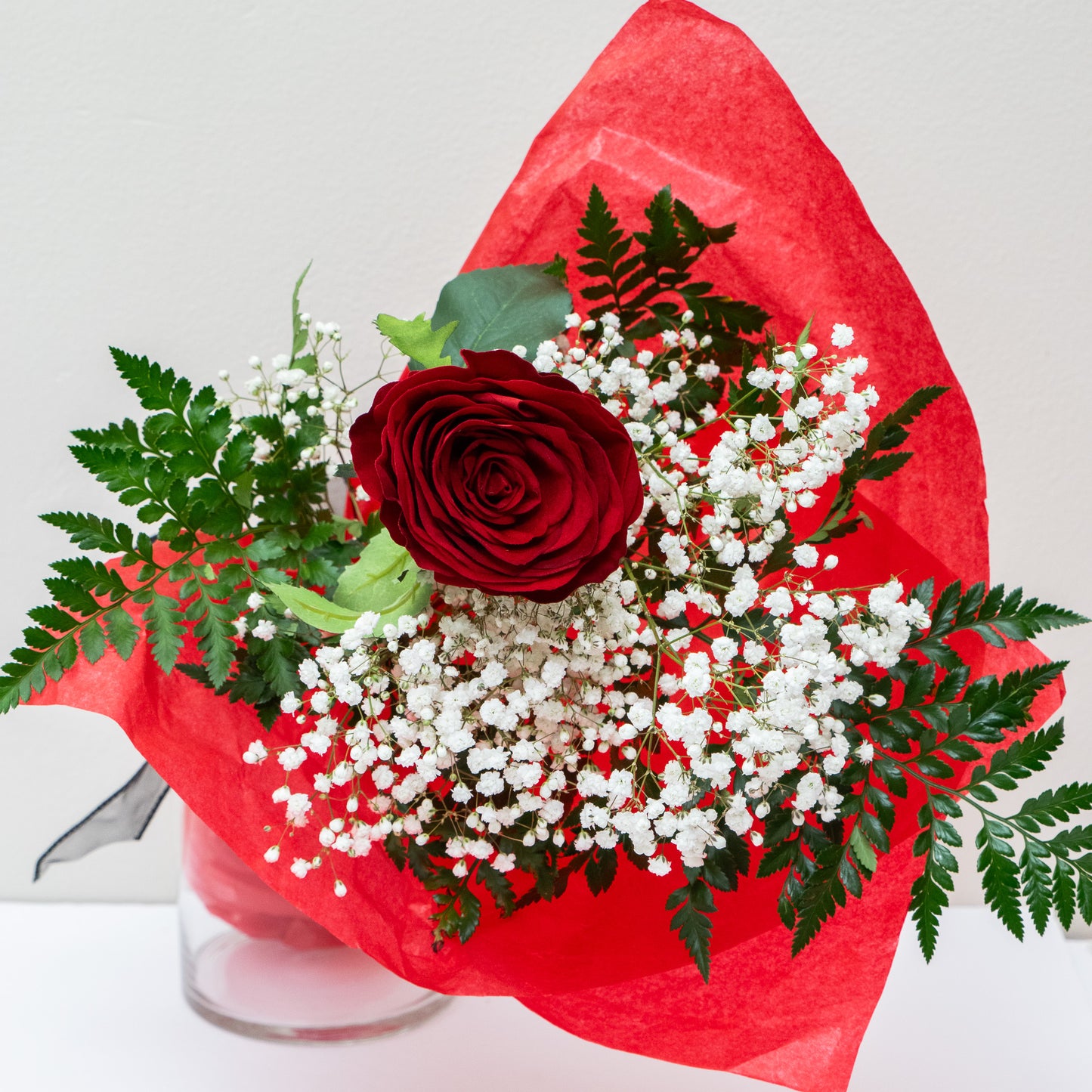 Promposal: Single Rose with filler and wrap