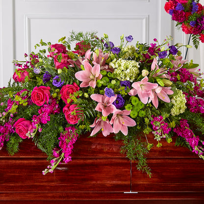 Radiant Tribute Casket Spray – FRUIT & FLOWER CREATIONS, Portland OR