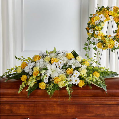 Golden Harmony Casket Spray – FRUIT & FLOWER CREATIONS, Portland OR