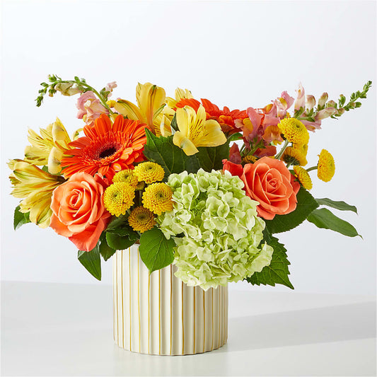 Autumn Sunshine Bouquet with Ivory Vase – FRUIT & FLOWER CREATIONS, Portland OR