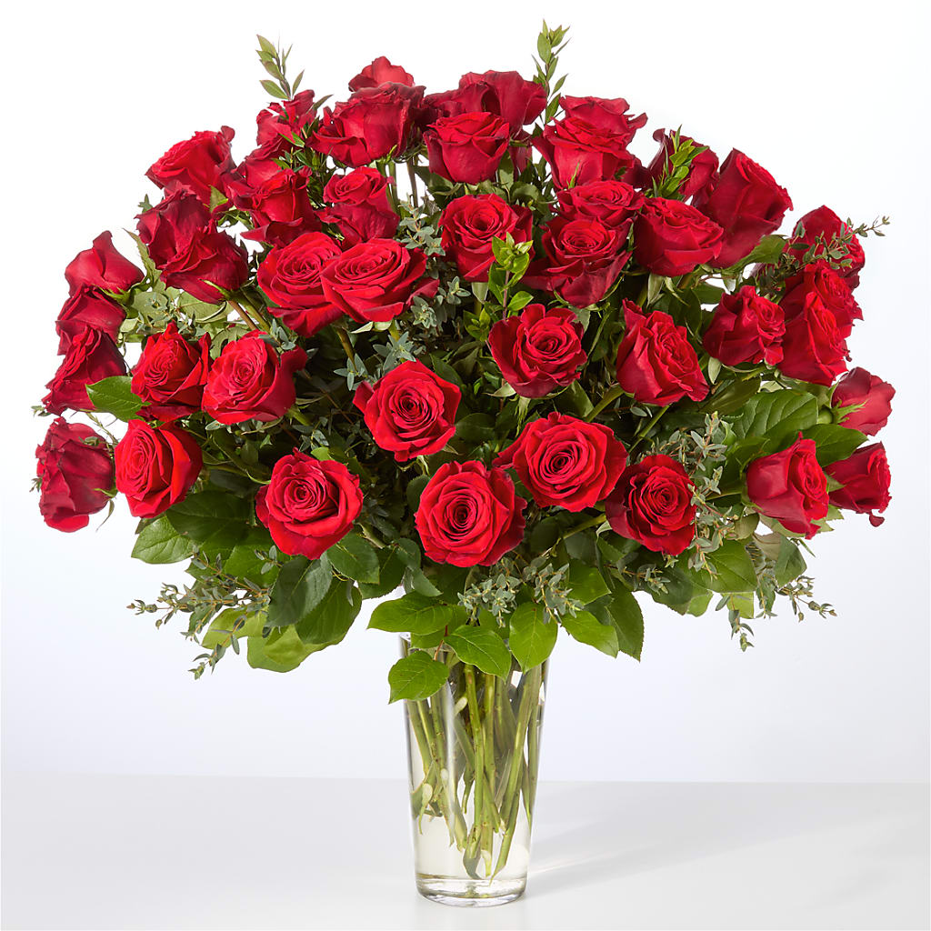 Forever Yours Fifty Stem Red Rose Bouquet – FRUIT & FLOWER CREATIONS, Portland OR