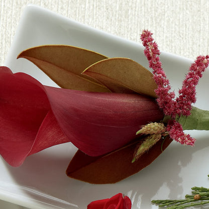 Red Calla Boutonniere – FRUIT & FLOWER CREATIONS, Portland OR