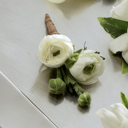 White Ranunculus Boutonniere – FRUIT & FLOWER CREATIONS, Portland OR