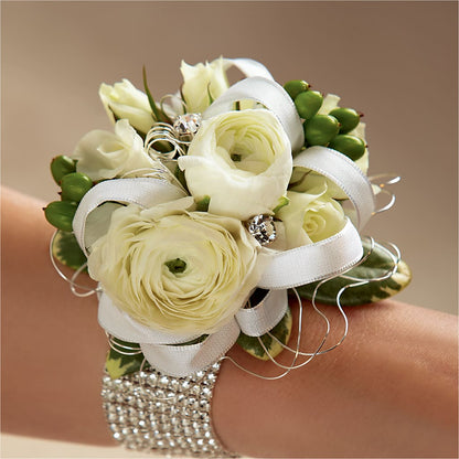 White Wedding Corsage – FRUIT & FLOWER CREATIONS, Portland OR